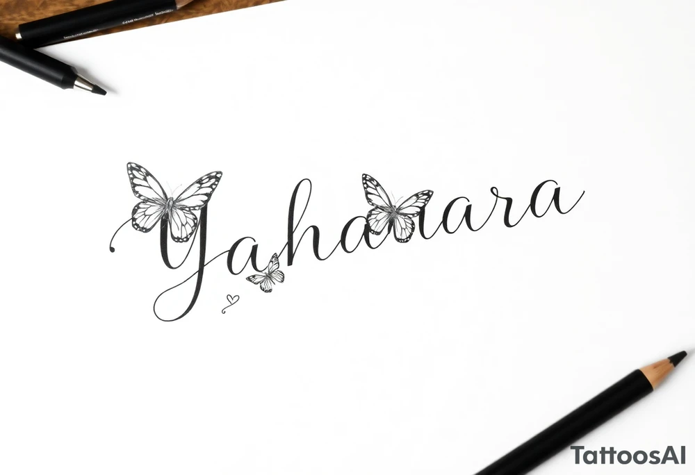 Name YAHANARA with butterflies tattoo idea