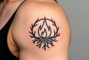 a round flame imprisoned in a roots circle tattoo idea