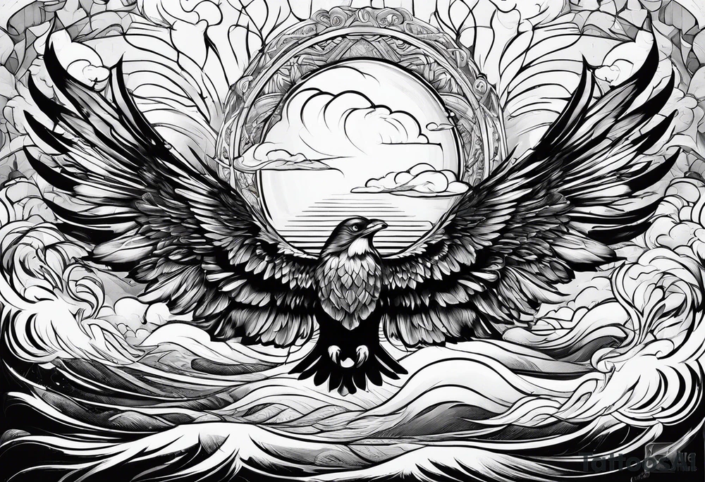 water, clouds, wings tattoo idea