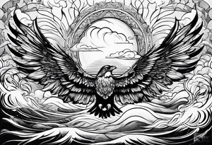 water, clouds, wings tattoo idea