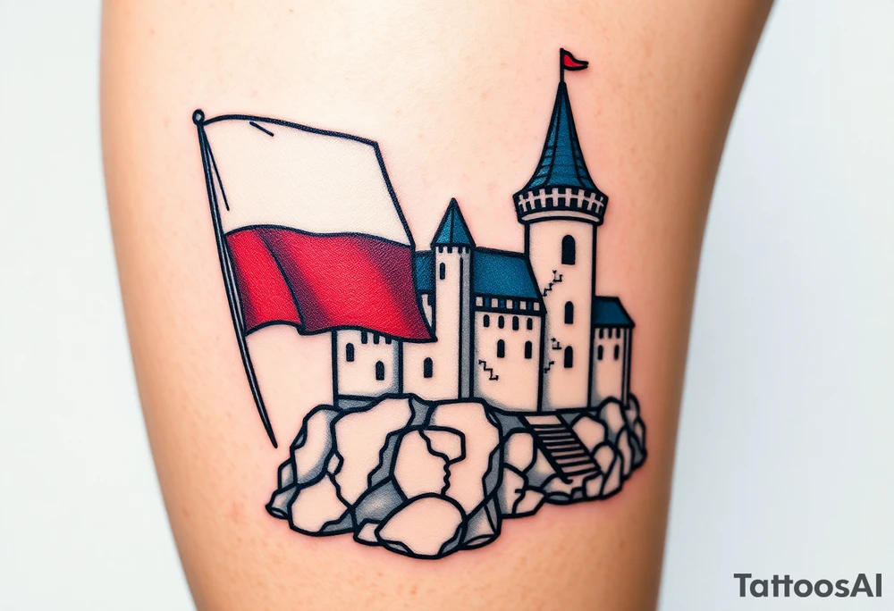 A Czech flag waving behind a medieval castle tattoo idea