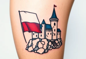 A Czech flag waving behind a medieval castle tattoo idea