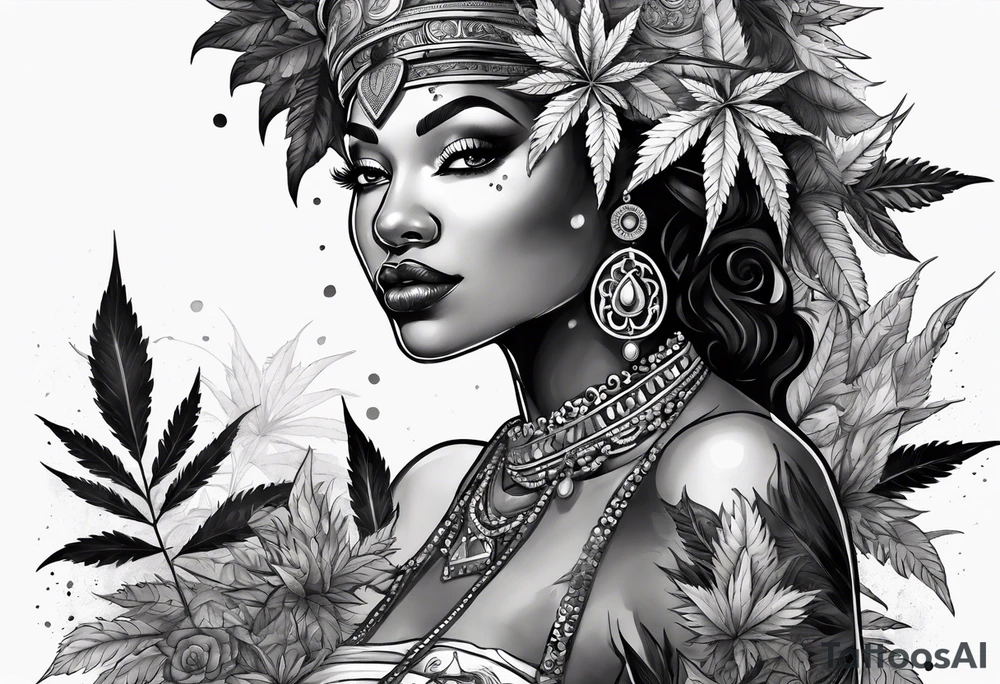 Black Goddess of marijuana tattoo idea