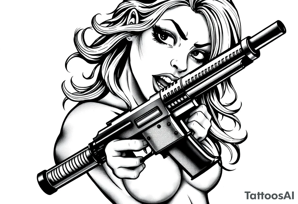 naked girl with gun, angry tattoo idea