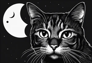 Photo realistic black cat head only facing forward add crescent moon to the left of the cat tattoo idea