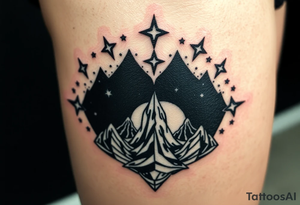 Black stars rising in alien skies with twin moons tattoo idea