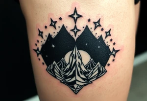 Black stars rising in alien skies with twin moons tattoo idea