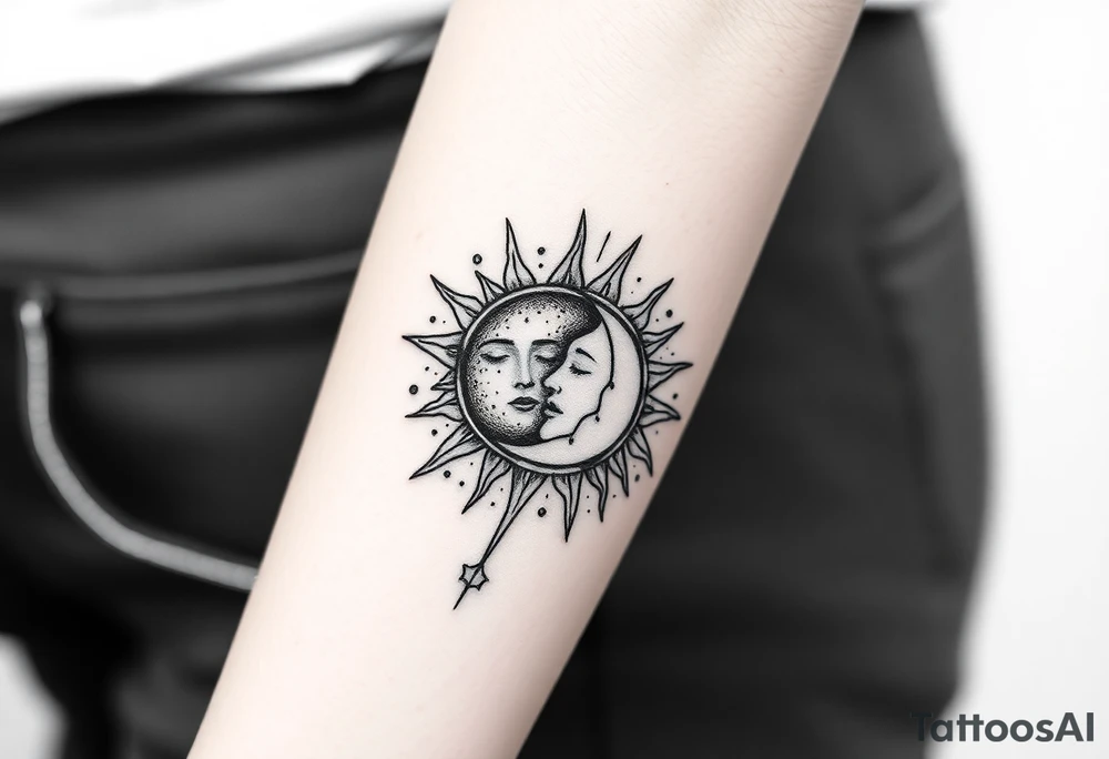 celestial sun and moon embrace with constellation patterns tattoo idea celestial sun and moon embrace with constellation patterns tattoo idea