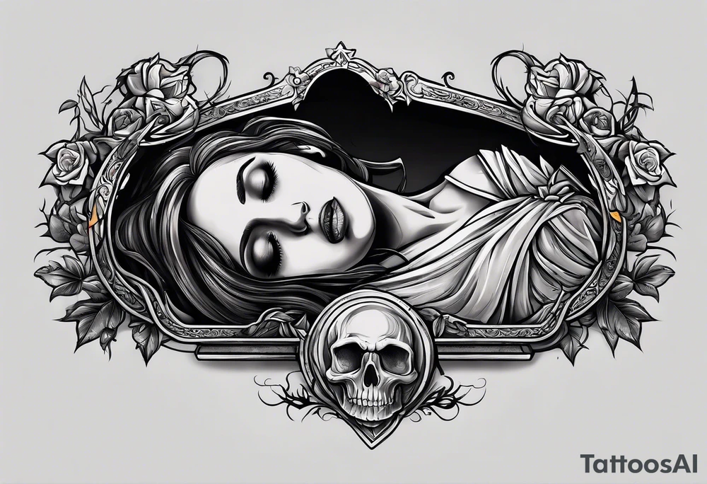 Person emerging from grave. 
MIW Reincarnate written on gravestone tattoo idea