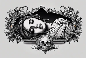 Person emerging from grave. 
MIW Reincarnate written on gravestone tattoo idea