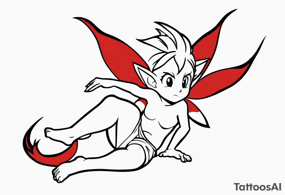 A fairy with a tail inspired by the logo of the show called Fairy Tail in a fetal position leaning with no ears tattoo idea