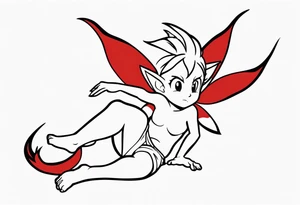 A fairy with a tail inspired by the logo of the show called Fairy Tail in a fetal position leaning with no ears tattoo idea