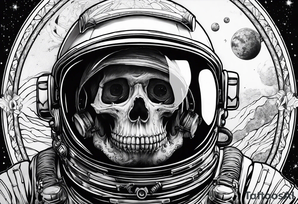 astronaut with a skelletal face tattoo idea