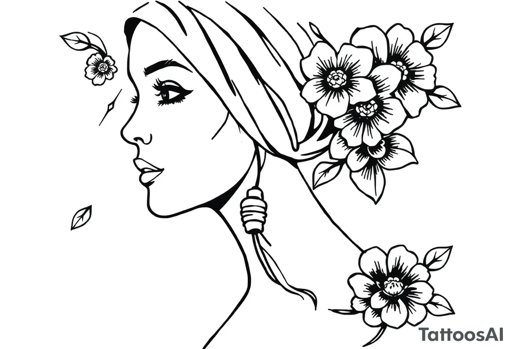 traditonal lady with head scarf with flowers tattoo idea