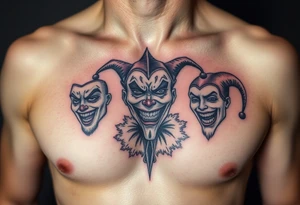 jester see no evil hear no evil speak no evil laugh now cry later together tattoo idea