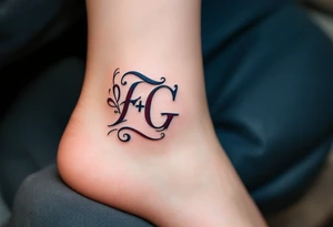 Tattooed Ribbon Monogram – Navy and burgundy “F + G” with a ribbon weaving through the letters like a 3D banner. tattoo idea