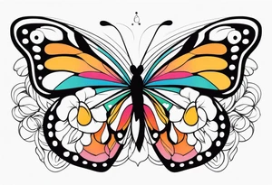 Butterfly: “A vibrant butterfly with colorful wings, resting on a flower, showcasing transformation and beauty.” tattoo idea
