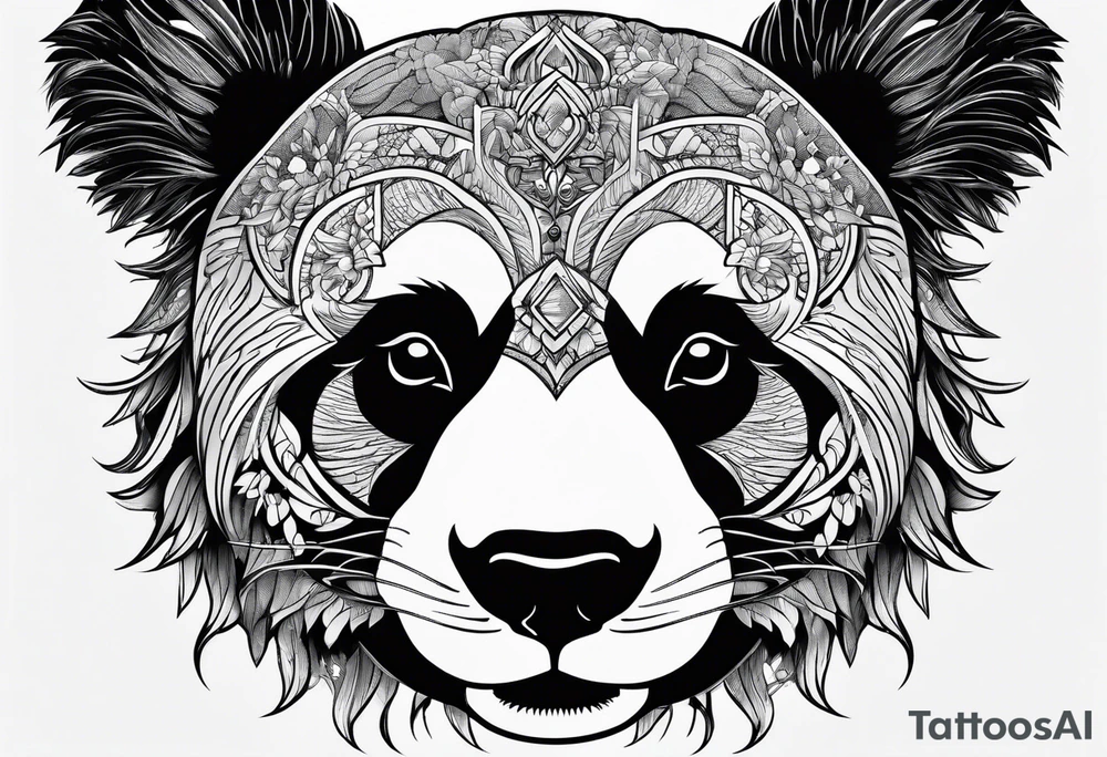 A black and white panda bear head zoomed in tattoo idea