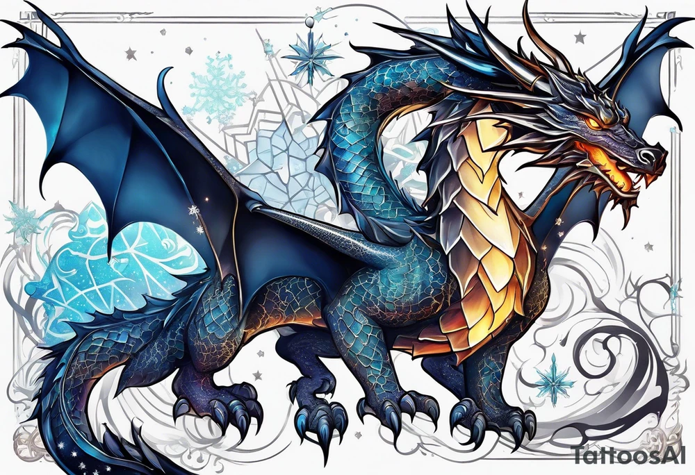 Constellation, dragon,snowflake tattoo idea