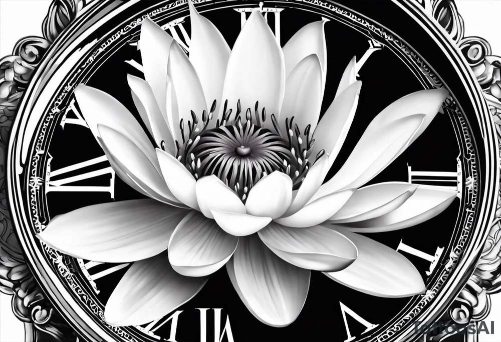 Waterlily above a clock tattoo idea