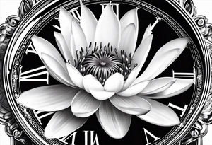 Waterlily above a clock tattoo idea