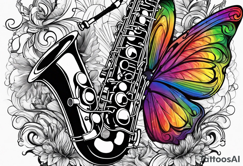 Saxophone, butterfly, rainbow, keyboard tattoo idea
