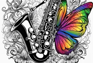 Saxophone, butterfly, rainbow, keyboard tattoo idea