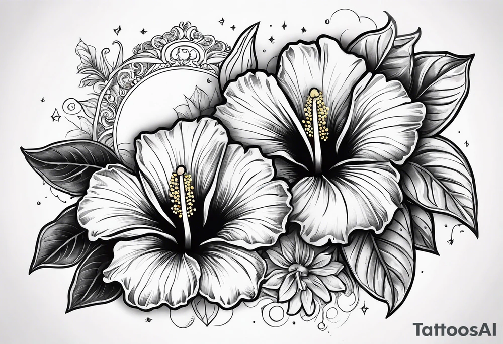 hibiscus flowers with moon and sun something inspirational and meaning for the forearm tattoo idea