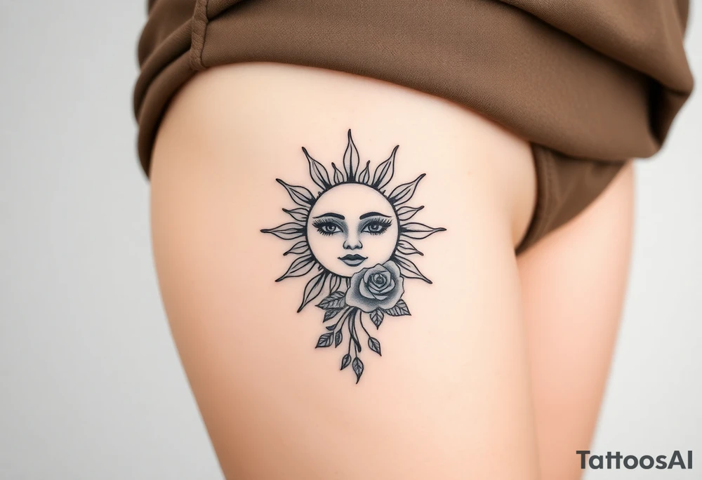 Traditional old
School sun with simple face two eyes, Sun, rose and crab old school style henna style tattoo idea