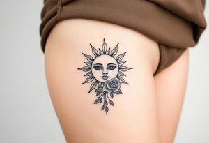 Traditional old
School sun with simple face two eyes, Sun, rose and crab old school style henna style tattoo idea