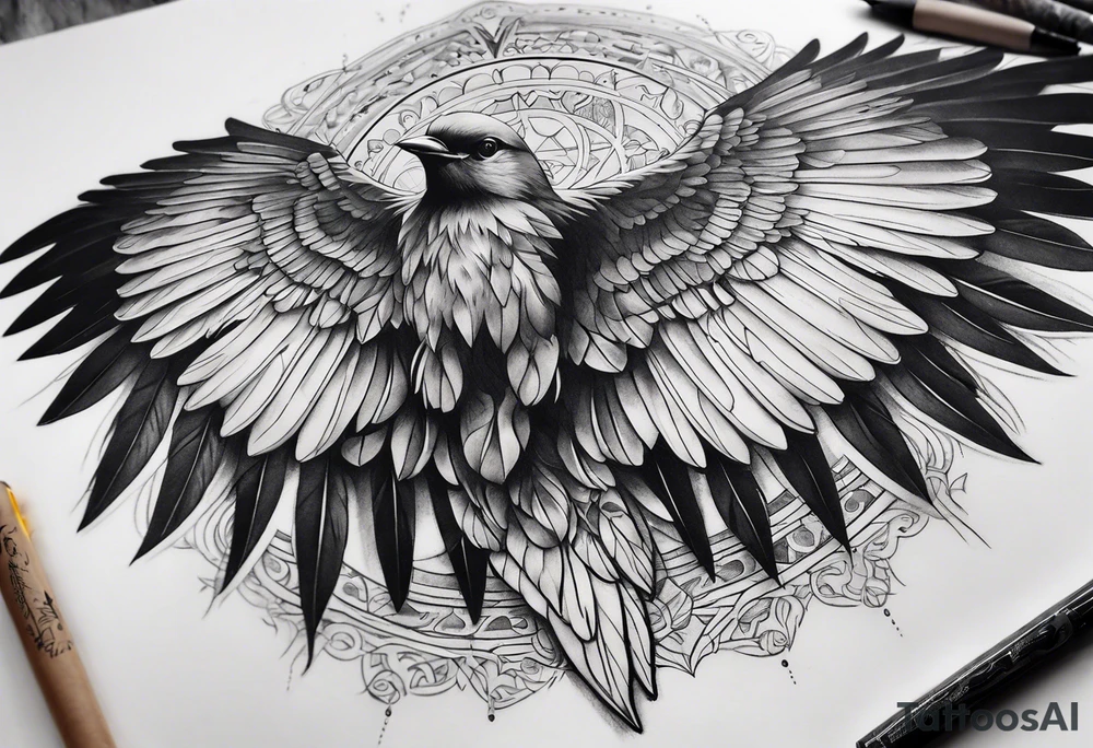 arm sleeve tattoo, bird wings tattoo idea