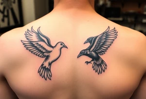 dove and raven locked in battle tattoo idea