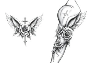 Angels roses cross and princess tattoo idea