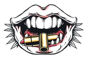 A set of lips snarling with 50cal bullet between teeth tattoo idea