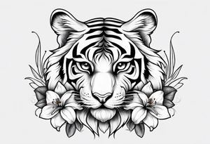 cute tiger with lily flowers tattoo idea
