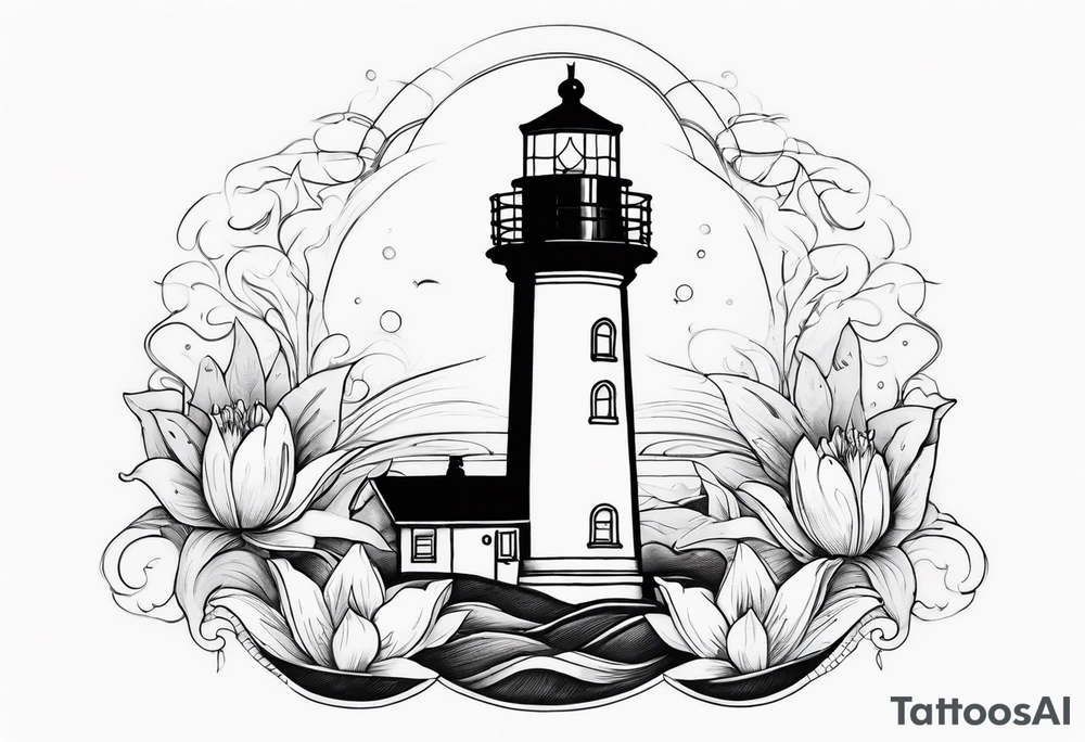 A light house with a lily at the bottom tattoo idea