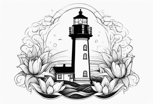 A light house with a lily at the bottom tattoo idea