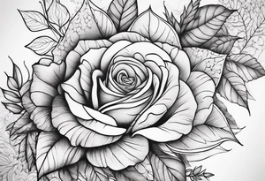 sleeve tattoo in fall colors with roses background swirls, leaves tattoo idea