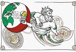 Traditional American tattoo of atlas carrying the world on his back, try to keep the colors to a minimum; red, green, brown, yellow tattoo idea