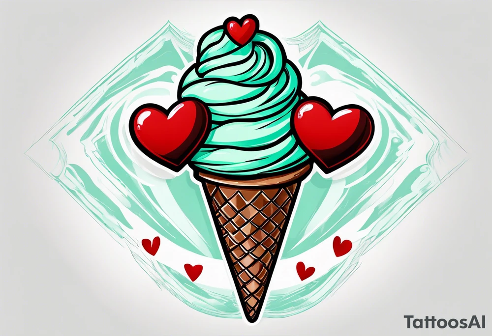 simple mint chocolate chip ice cream cone with small red heart on it somewhere. tattoo idea