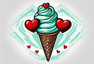 simple mint chocolate chip ice cream cone with small red heart on it somewhere. tattoo idea