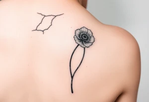 Crack in pavement at top of elbow (mostly horizontal cracks), poppy growing up back of upper arm. Airbrush flower (red). One line drawing tattoo idea