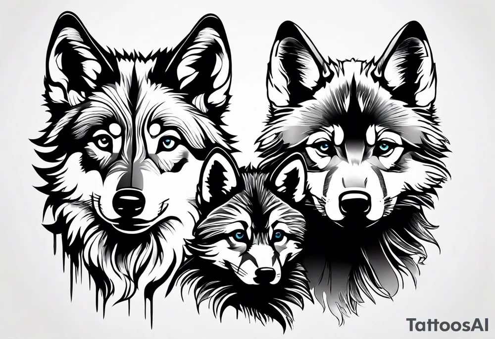 2 wolf cubs adoring and cute (one female, one male) tattoo idea
