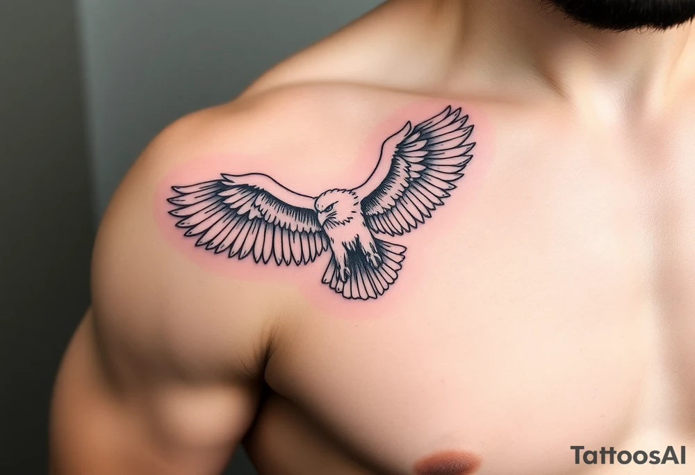 majestic eagle spreading wings against mountain peaks tattoo idea