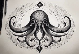asymmetric squid with four of its arms curved and overlapping to form the Pisces symbol tattoo idea