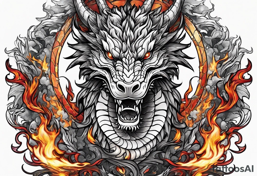 dragon and fire in long horizontal tattoo idea