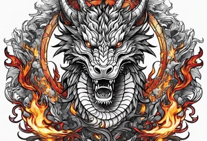 dragon and fire in long horizontal tattoo idea