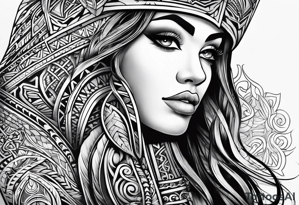 Full sleeve tattoo, polynesian tribal, Viking symbols tattoo idea