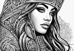 Full sleeve tattoo, polynesian tribal, Viking symbols tattoo idea