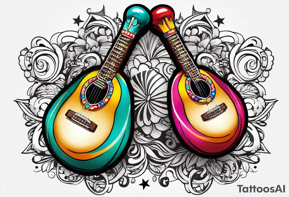 2 colorfull swinging maracas with cuban star tattoo idea